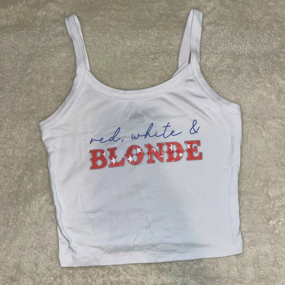 Red White and Blonde crop tank